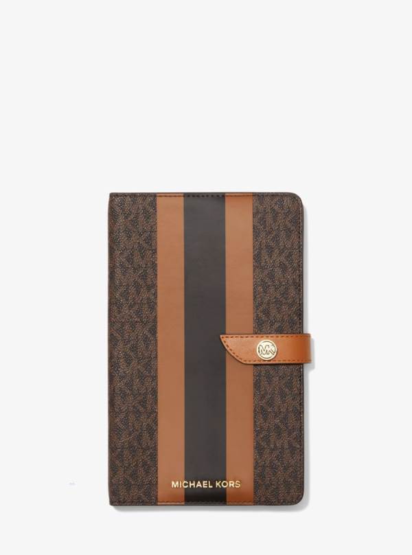 Damske Zápisník Michael Kors Medium Logo Stripe Čokoláda Žlté - Doplnky Michael Kors Lacne | DJCQW-4786